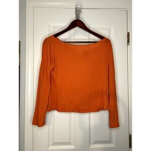 Charles Nolan New York Silk Top Womens Large Orange Long Sleeve Boat Neck Blouse